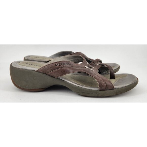 Merrell Women's Size 9 Brown Leather Sundial Spin Bracken Wedge Sandals Outdoors - Picture 4 of 12
